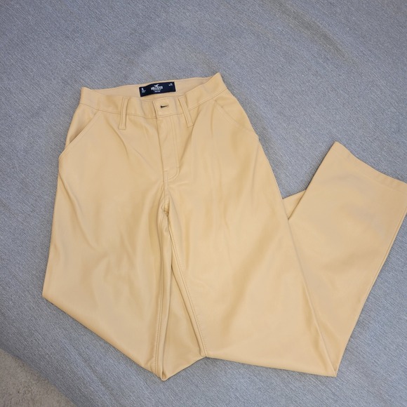 Hollister Pants - Hollister Tan Faux Leather High Rise Straight Leg Pants Womens Beige 1L W25
